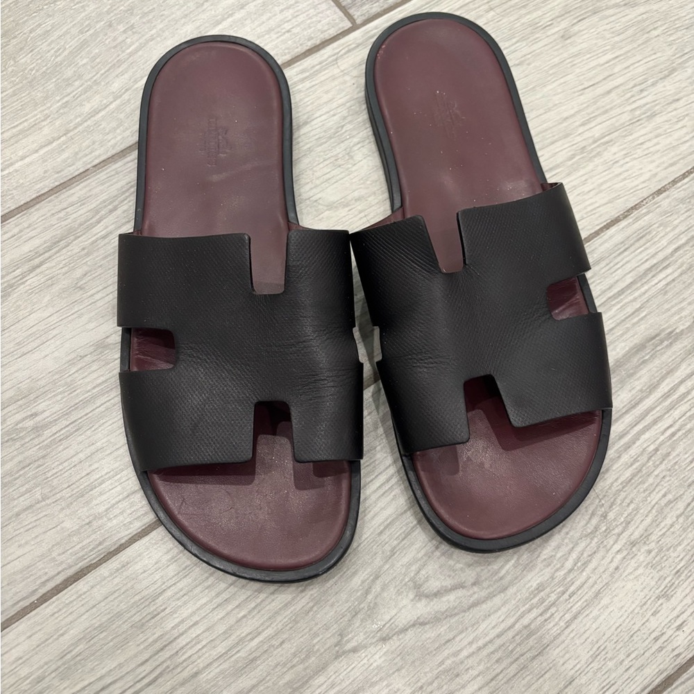 Hermes Izmir Black Slide Sandals